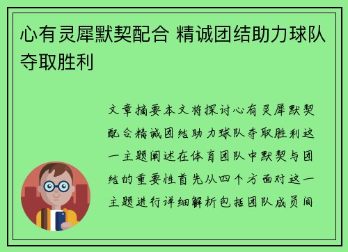 心有灵犀默契配合 精诚团结助力球队夺取胜利