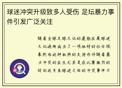 球迷冲突升级致多人受伤 足坛暴力事件引发广泛关注